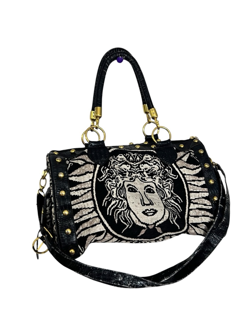 Vintage Versace Medusa Jacquard Satchel Handbag